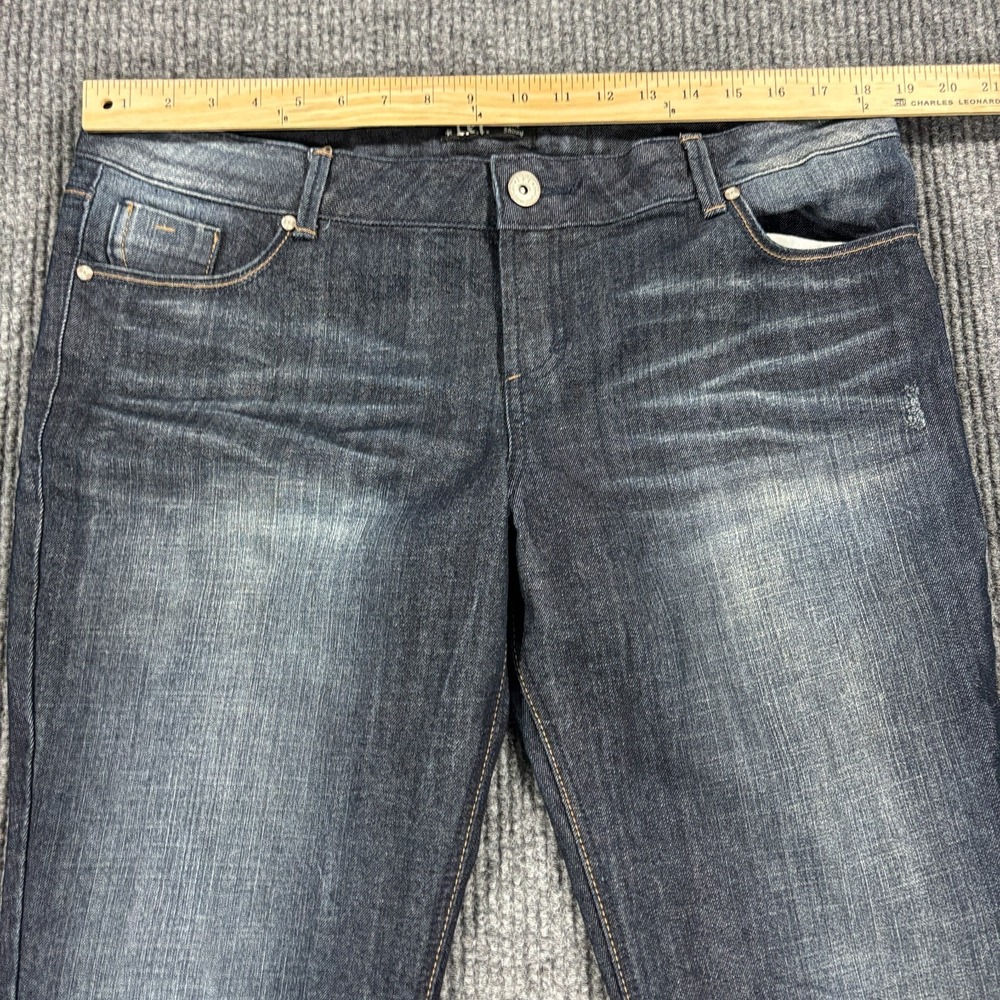 L.e.i.‎ Ashley Trouble Skinny Jeans Junior 17 Blue Indigo Denim Embroidered - Picture 4 of 16